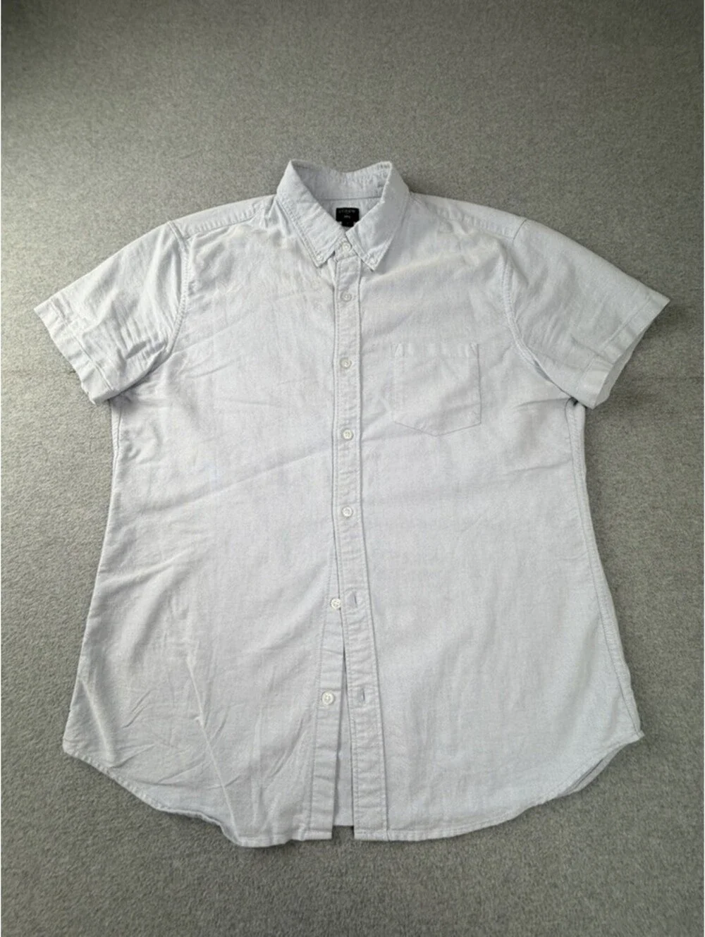 J Crew Mens Short Sleeve Button Down Collar Shirt L Blue Chambray